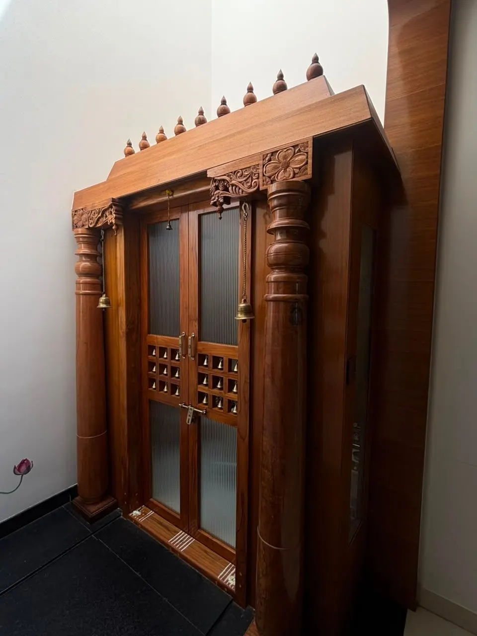 Carved pooja room door, Residential project, Anjanapura